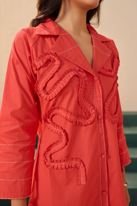 Savaaya_Orange Poplin Collared Poppy Midi Dress _at_Aza_Fashions