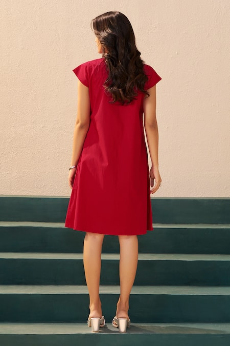 Savaaya Rosette Red Poplin Dress 