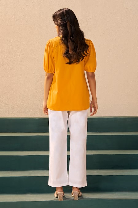 Savaaya Wisteria Yellow Poplin Pant Set 