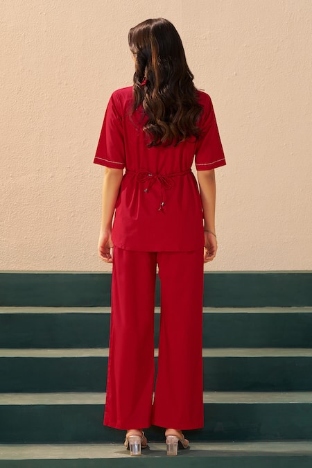 Savaaya Red Poplin Primrose Pant Set 