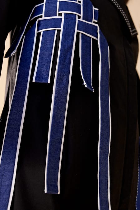 Savaaya_Black Poplin Collared Dewdrop And Blue Designer Dress _at_Aza_Fashions