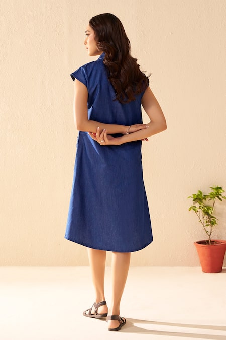 Savaaya Blue Denim Midi Dress 