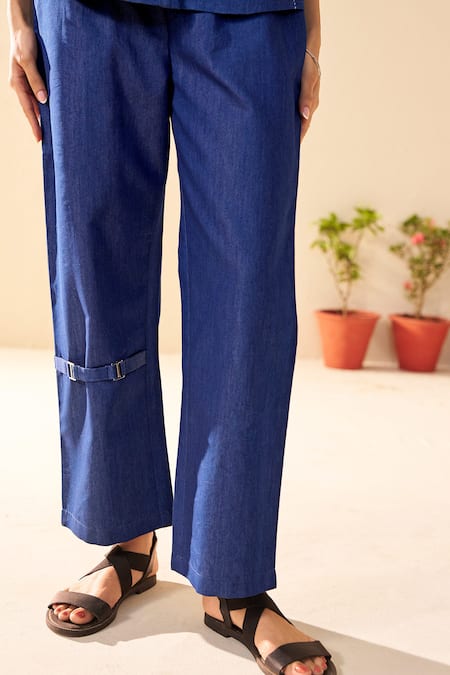 Buy Savaaya Blue Denim Embroidery Collared Shirt And Pant Set Online at Aza Fashions Buy_Savaaya_Blue Denim Embroidery Collared Shirt And Pant Set _Online_at_Aza_Fashions