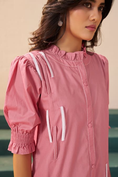 Shop Savaaya Pink Poplin Round Neck Whisper Midi Dress Online at Aza Fashions Shop_Savaaya_Pink Poplin Round Neck Whisper Midi Dress _Online_at_Aza_Fashions