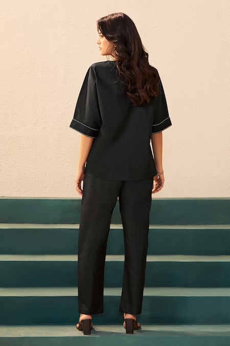 Savaaya Black Poplin Zephyr Pant Set 