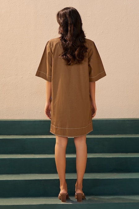 Savaaya Brown Poplin Designer Dress 