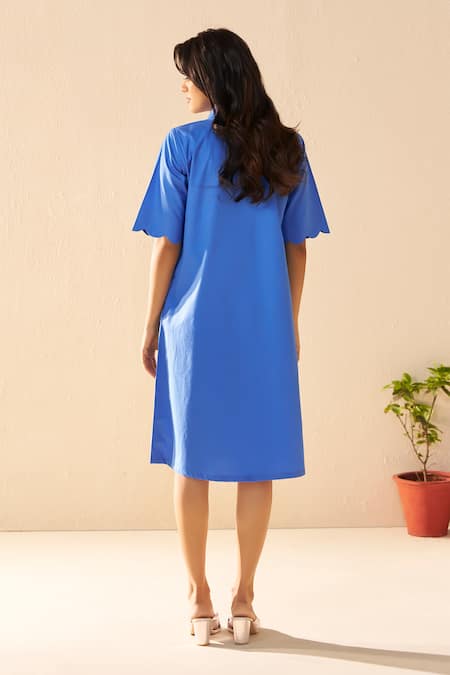 Savaaya Ember Blue Poplin Midi Dress 