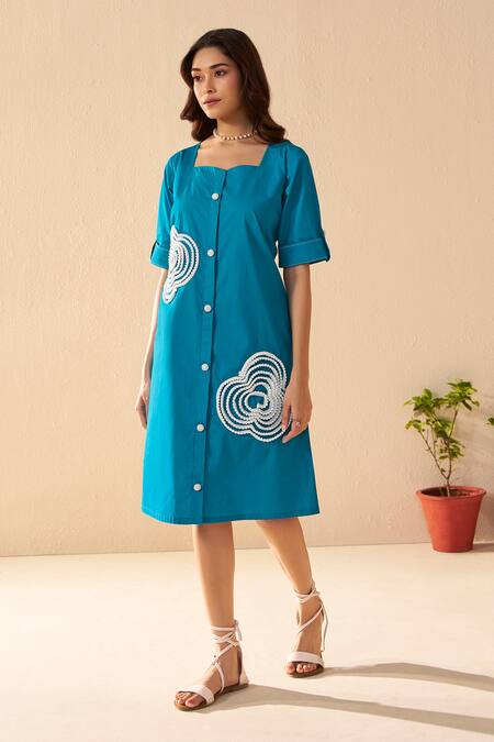 Savaaya Teal Blue Aurora Midi Dress 