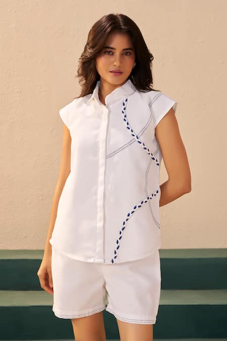 Savaaya Designer White Linen Shirt & Shorts Set 