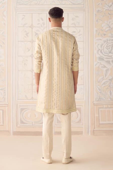 Shyam Narayan Prasad Oyster Gray Metallic Embroidered Kurta Set 