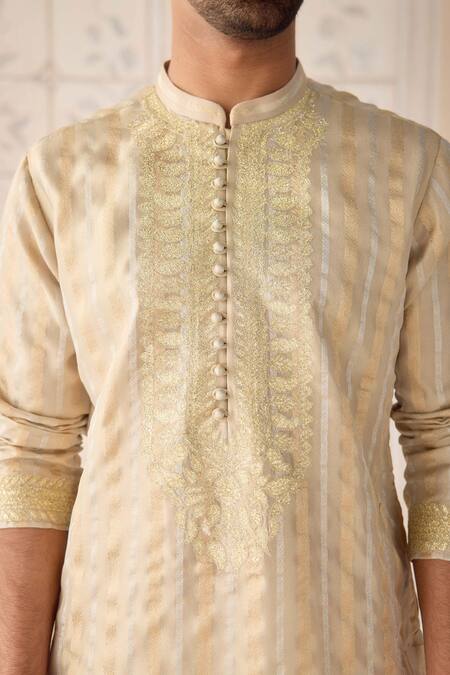 Shop_Shyam Narayan Prasad_Gray Silk, , , Embroidery Oyster Metallic Kurta Set _Online_at_Aza_Fashions