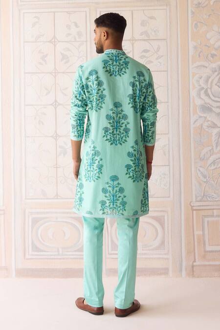 Shop Shyam Narayan Prasad Blue Chanderi, Cotton Satin Embroidery Plume Nehru Jacket Set Online at Aza Fashions Shop_Shyam Narayan Prasad_Blue Chanderi, Cotton Satin Embroidery Plume Nehru Jacket Set _Online_at_Aza_Fashions