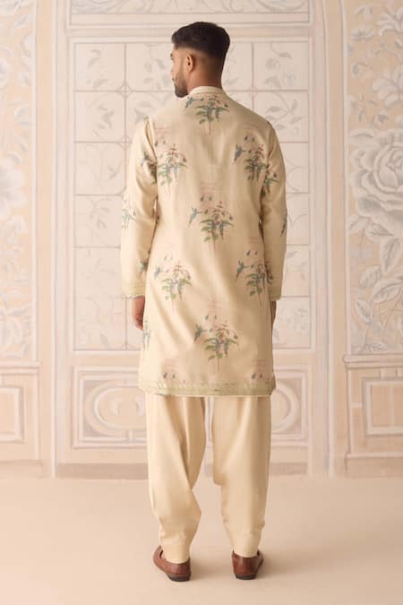Shyam Narayan Prasad Sandshell Neutral Embroidered Kurta Set 