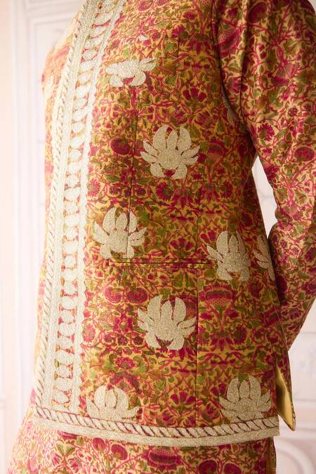 Buy_Shyam Narayan Prasad_Gold Chanderi, Cotton Satin, Silk Embroidery Designer Nehru Jacket Set 