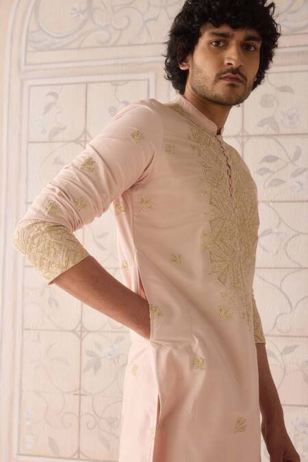 Shop_Shyam Narayan Prasad_Pink Silk, , , Embroidery Snow Kurta Set _Online_at_Aza_Fashions