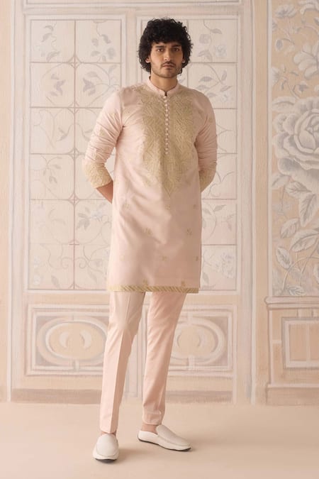 Shyam Narayan Prasad_Pink Silk, , , Embroidery Snow Kurta Set _at_Aza_Fashions
