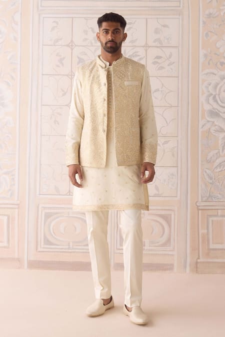 Shyam Narayan Prasad Designer Egret Ivory Nehru Jacket Set 
