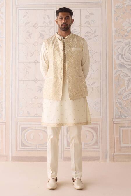 Shop_Shyam Narayan Prasad_Ivory , , , Designer Egret Nehru Jacket Set _Online_at_Aza_Fashions