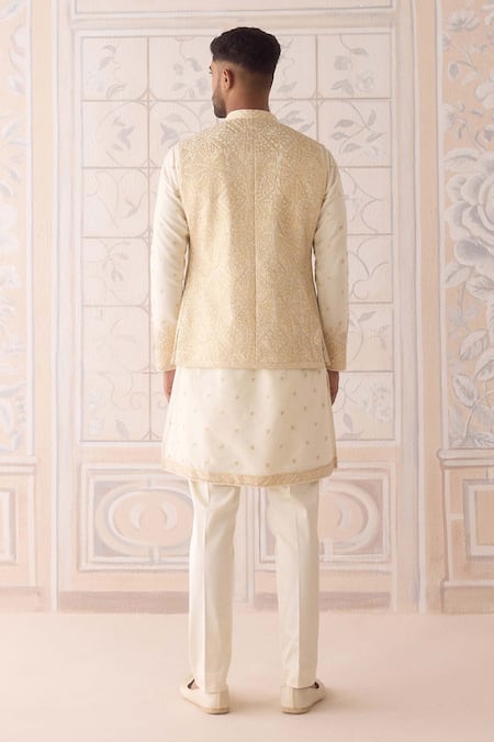 Shyam Narayan Prasad Designer Egret Ivory Nehru Jacket Set 