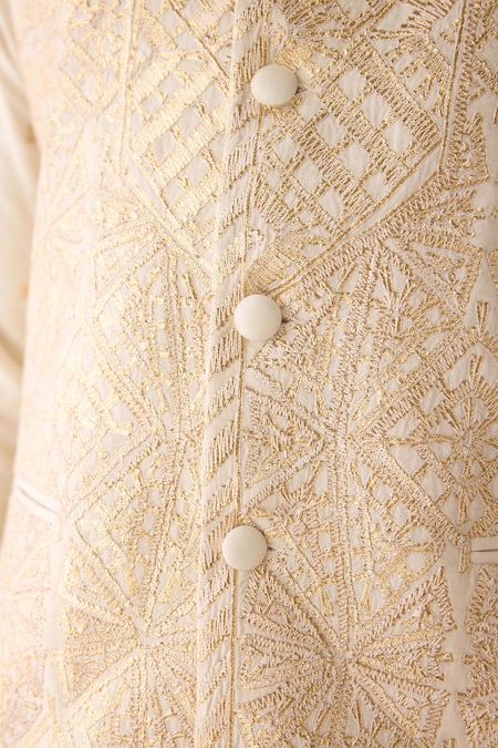 Buy_Shyam Narayan Prasad_Ivory , , , Designer Egret Nehru Jacket Set 