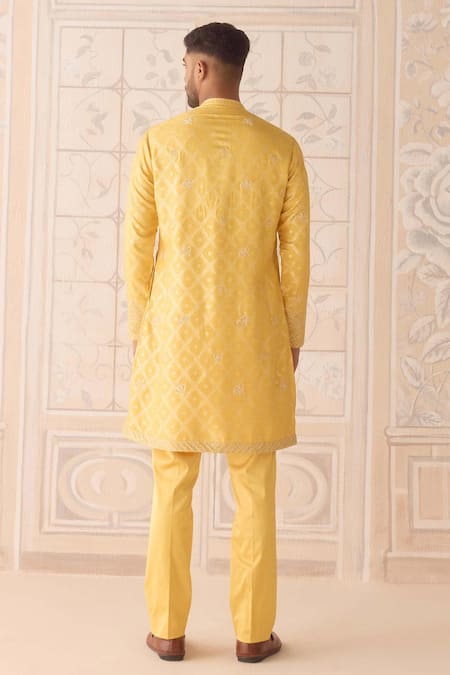 Shyam Narayan Prasad Embroidered Maize Yellow Kurta Set 
