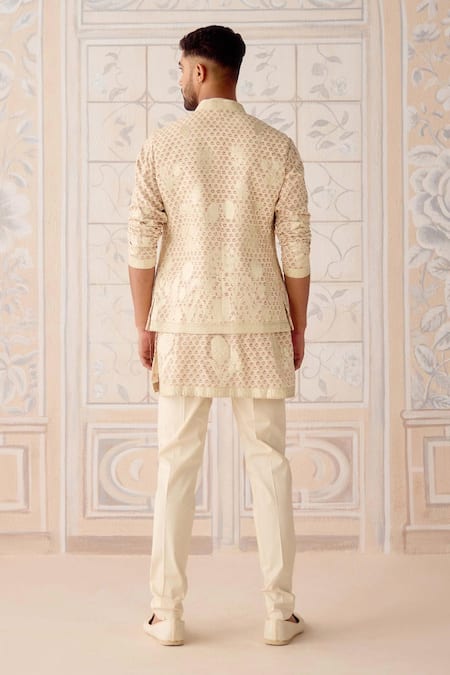 Shyam Narayan Prasad Antique White Nehru Jacket Set 