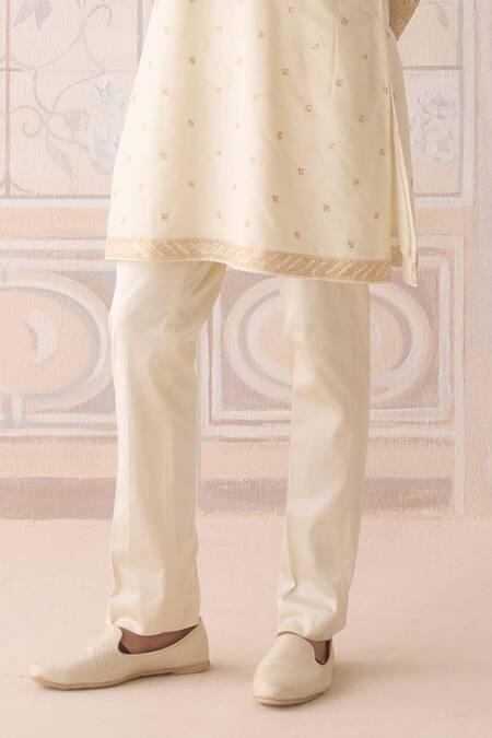 Buy_Shyam Narayan Prasad_Off White , Satin Embroidery Kurta Set _Online_at_Aza_Fashions