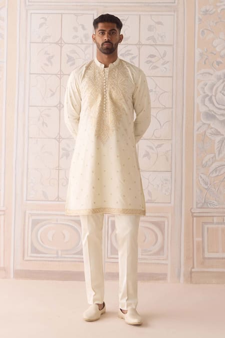 Shyam Narayan Prasad Off White , Satin Embroidery Kurta Set 