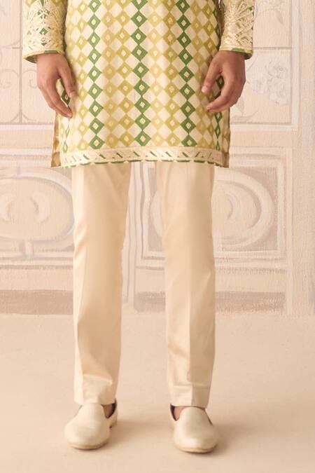 Shyam Narayan Prasad_Ivory Chanderi , Satin Embroidery Kurta Set _Online_at_Aza_Fashions