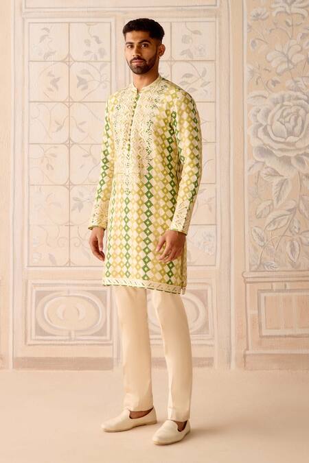 Buy_Shyam Narayan Prasad_Ivory Chanderi , Satin Embroidery Kurta Set _Online_at_Aza_Fashions