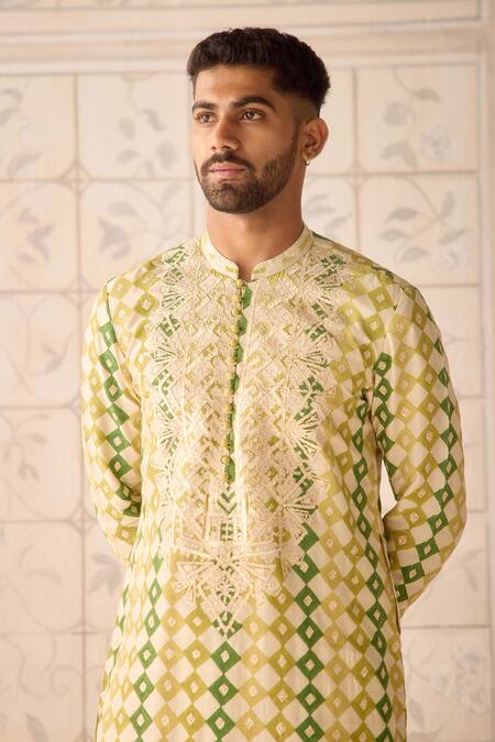 Shop_Shyam Narayan Prasad_Ivory Chanderi , Satin Embroidery Kurta Set _Online_at_Aza_Fashions