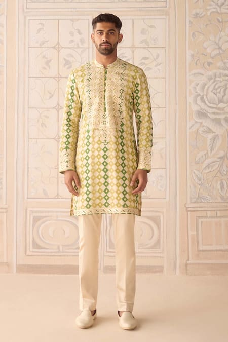 Shyam Narayan Prasad Ivory Chanderi , Satin Embroidery Kurta Set 