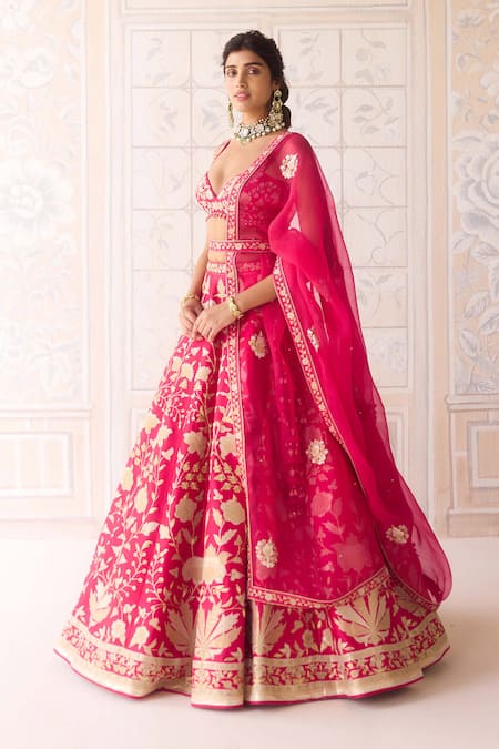 Shyam Narayan Prasad Pink Silk, Organza Embroidery, Applique Sweetheart Carmine Rose Lehenga Set Online at Aza Fashions Shyam Narayan Prasad_Pink Silk, Organza Embroidery, Applique Sweetheart Carmine Rose Lehenga Set _Online_at_Aza_Fashions