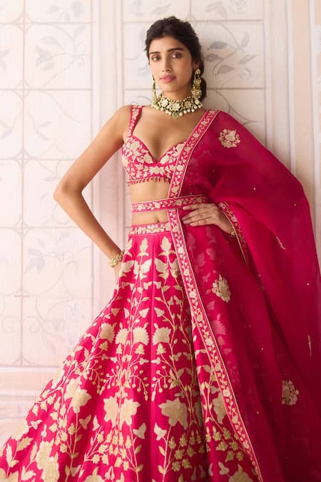 Buy Shyam Narayan Prasad Pink Silk, Organza Embroidery, Applique Sweetheart Carmine Rose Lehenga Set Online at Aza Fashions Buy_Shyam Narayan Prasad_Pink Silk, Organza Embroidery, Applique Sweetheart Carmine Rose Lehenga Set _Online_at_Aza_Fashions