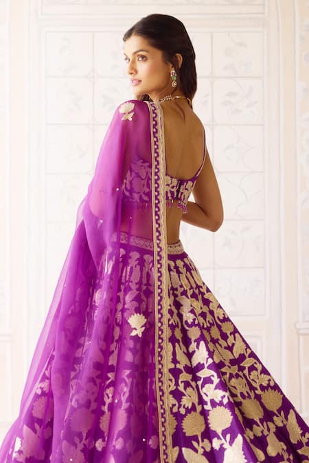 Shyam Narayan Prasad Purple Silk, Organza Embroidery, Zari Sweetheart Neck Phlox Lehenga Set Online at Aza Fashions Shyam Narayan Prasad_Purple Silk, Organza Embroidery, Zari Sweetheart Neck Phlox Lehenga Set _Online_at_Aza_Fashions
