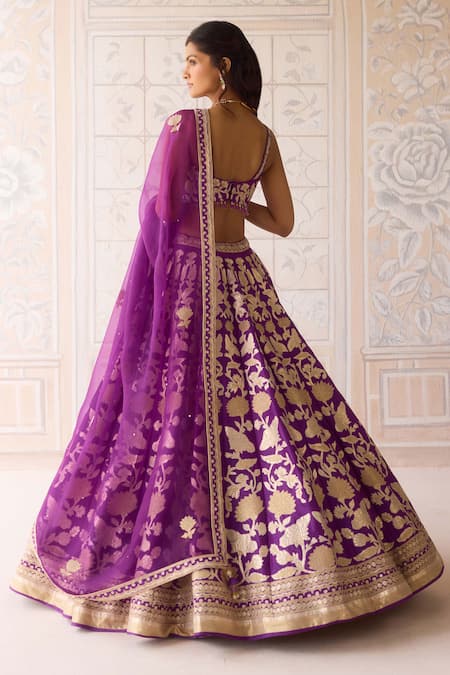Shop Shyam Narayan Prasad Purple Silk, Organza Embroidery, Zari Sweetheart Neck Phlox Lehenga Set at Aza Fashions Shop_Shyam Narayan Prasad_Purple Silk, Organza Embroidery, Zari Sweetheart Neck Phlox Lehenga Set _at_Aza_Fashions