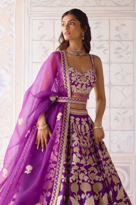 Buy Shyam Narayan Prasad Purple Silk, Organza Embroidery, Zari Sweetheart Neck Phlox Lehenga Set Online at Aza Fashions Buy_Shyam Narayan Prasad_Purple Silk, Organza Embroidery, Zari Sweetheart Neck Phlox Lehenga Set _Online_at_Aza_Fashions