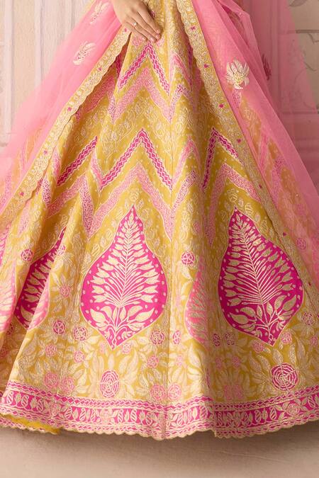 Shyam Narayan Prasad_Yellow Silk, Organza Applique, Gota Patti, Embroidery Freesia Lehenga Set _at_Aza_Fashions