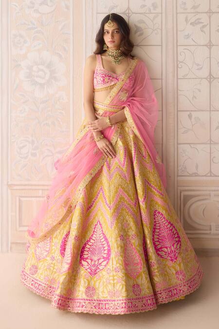 Buy_Shyam Narayan Prasad_Yellow Silk, Organza Applique, Gota Patti, Embroidery Freesia Lehenga Set 