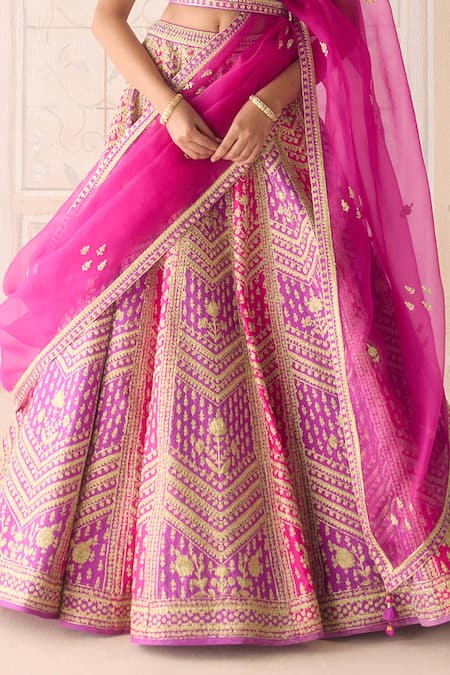 Shyam Narayan Prasad Purple Silk, Organza Embroidery Sweetheart Neck Zari Dori Lehenga Set Online at Aza Fashions Shyam Narayan Prasad_Purple Silk, Organza Embroidery Sweetheart Neck Zari Dori Lehenga Set _Online_at_Aza_Fashions