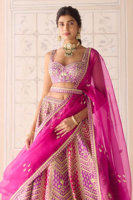 Shop Shyam Narayan Prasad Purple Silk, Organza Embroidery Sweetheart Neck Zari Dori Lehenga Set Online at Aza Fashions Shop_Shyam Narayan Prasad_Purple Silk, Organza Embroidery Sweetheart Neck Zari Dori Lehenga Set _Online_at_Aza_Fashions
