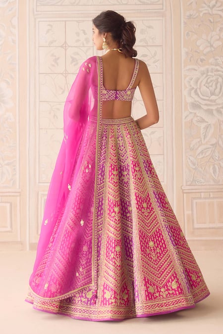 Shop Shyam Narayan Prasad Purple Silk, Organza Embroidery Sweetheart Neck Zari Dori Lehenga Set at Aza Fashions Shop_Shyam Narayan Prasad_Purple Silk, Organza Embroidery Sweetheart Neck Zari Dori Lehenga Set _at_Aza_Fashions