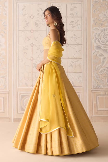 Shop Shyam Narayan Prasad Yellow Brocade, Organza Embroidery, Lace Sweetheart Neck Primrose Lehenga Set Online at Aza Fashions Shop_Shyam Narayan Prasad_Yellow Brocade, Organza Embroidery, Lace Sweetheart Neck Primrose Lehenga Set _Online_at_Aza_Fashions