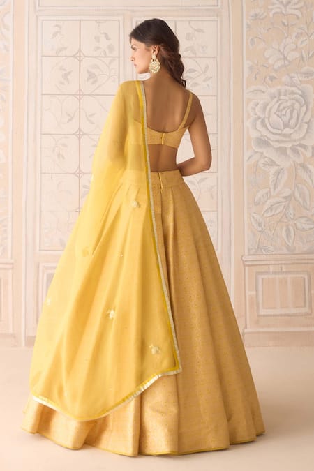 Shop Shyam Narayan Prasad Yellow Brocade, Organza Embroidery, Lace Sweetheart Neck Primrose Lehenga Set at Aza Fashions Shop_Shyam Narayan Prasad_Yellow Brocade, Organza Embroidery, Lace Sweetheart Neck Primrose Lehenga Set _at_Aza_Fashions