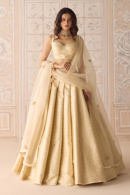 Shyam Narayan Prasad Ivory Brocade, Organza Embroidery Sweetheart Neck Lehenga Set at Aza Fashions Shyam Narayan Prasad_Ivory Brocade, Organza Embroidery Sweetheart Neck Lehenga Set _at_Aza_Fashions