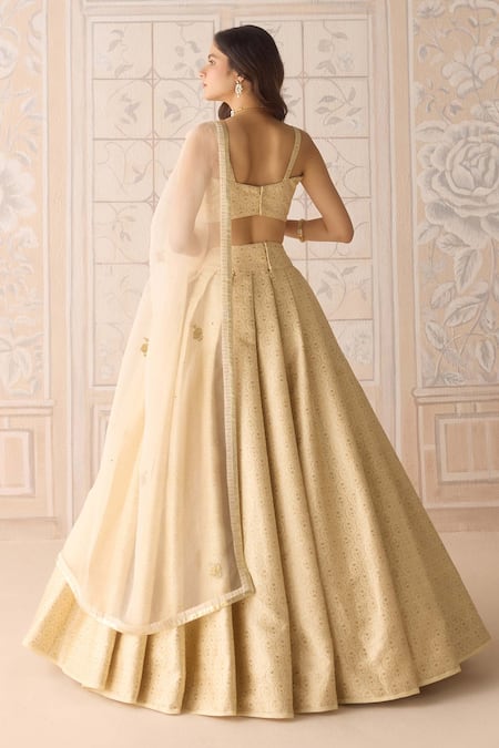 Shop Shyam Narayan Prasad Ivory Brocade, Organza Embroidery Sweetheart Neck Lehenga Set at Aza Fashions Shop_Shyam Narayan Prasad_Ivory Brocade, Organza Embroidery Sweetheart Neck Lehenga Set _at_Aza_Fashions