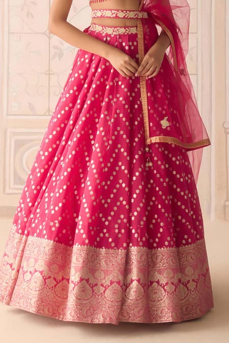 Shop Shyam Narayan Prasad Pink Chanderi, Brocade, Net Embroidery Round Neck Raspberry Lehenga Set Online at Aza Fashions Shop_Shyam Narayan Prasad_Pink Chanderi, Brocade, Net Embroidery Round Neck Raspberry Lehenga Set _Online_at_Aza_Fashions