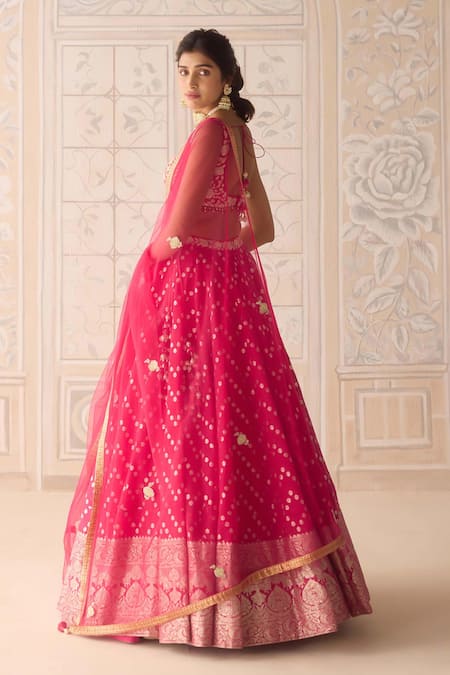 Shop Shyam Narayan Prasad Pink Chanderi, Brocade, Net Embroidery Round Neck Raspberry Lehenga Set at Aza Fashions Shop_Shyam Narayan Prasad_Pink Chanderi, Brocade, Net Embroidery Round Neck Raspberry Lehenga Set _at_Aza_Fashions