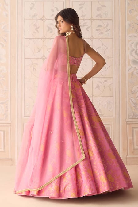 Shyam Narayan Prasad Coral Pink Zardozi Embroidered Lehenga Set 