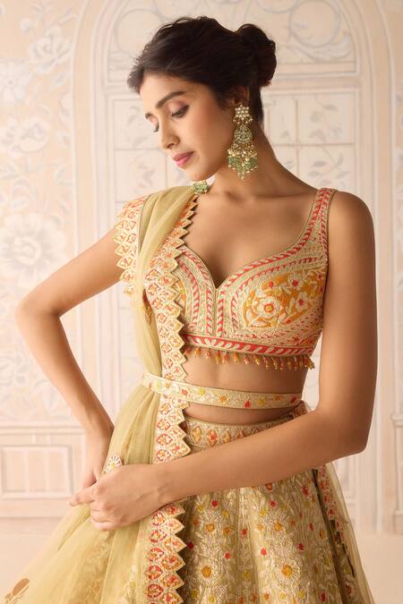 Buy Shyam Narayan Prasad Yellow Silk, Organza Sequins, Beads, Embroidery Acacia Applique Lehenga Set Online at Aza Fashions Buy_Shyam Narayan Prasad_Yellow Silk, Organza Sequins, Beads, Embroidery Acacia Applique Lehenga Set _Online_at_Aza_Fashions